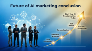 Future of AI in Branding and Advertising - AI marketing transformation roadmap showing data integration, predictive analytics, personalization, ROI growth and scalable automation journey