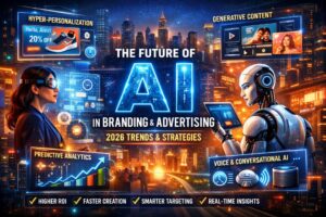 Future of AI in Branding and Advertising 2026 with hyper-personalization, generative AI, predictive analytics and smart marketing automation.