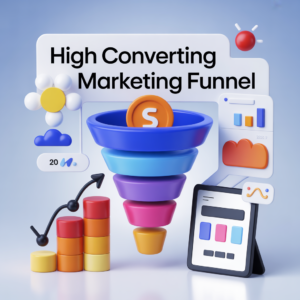High converting marketing funnel 3D illustration showing lead generation, nurturing and conversion process in 2026